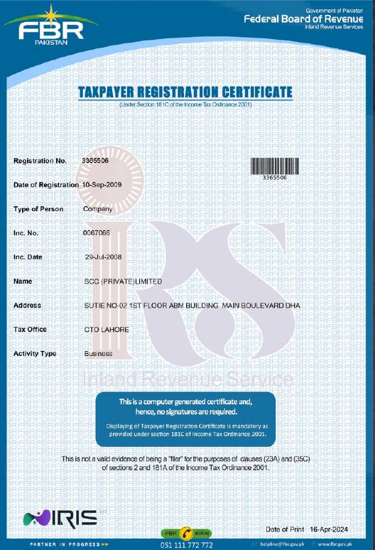 Federal Board of Revenue certificate